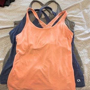 GAP Tank Bundle. Grey/ Blue / Peach. Size M. Racer back with built in bra.